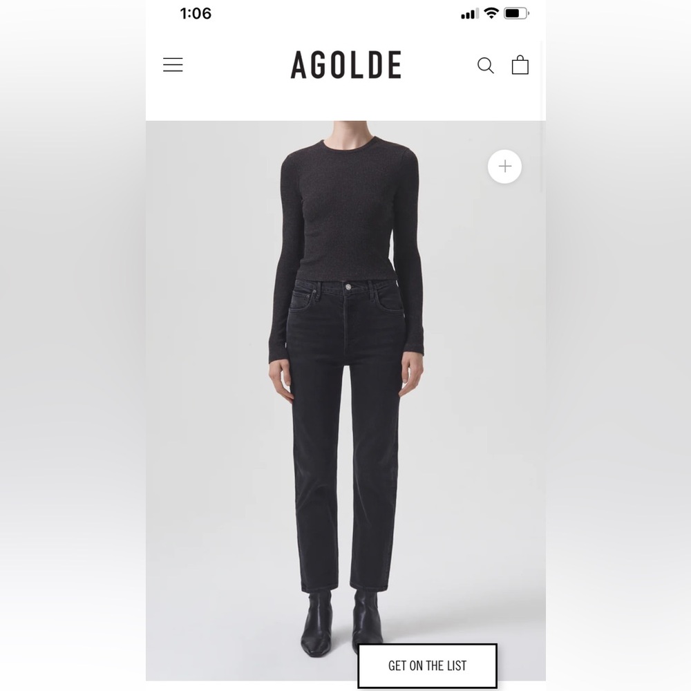 Agolde Riley jeans in black. High rise slim fit jeans barely worn in size 28